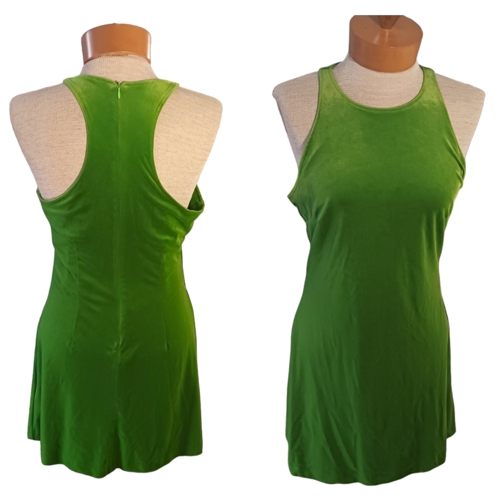 Vintage Size S/M Womens Dress  JSC Lime Green Velvet Short 80s/90s Y2K
